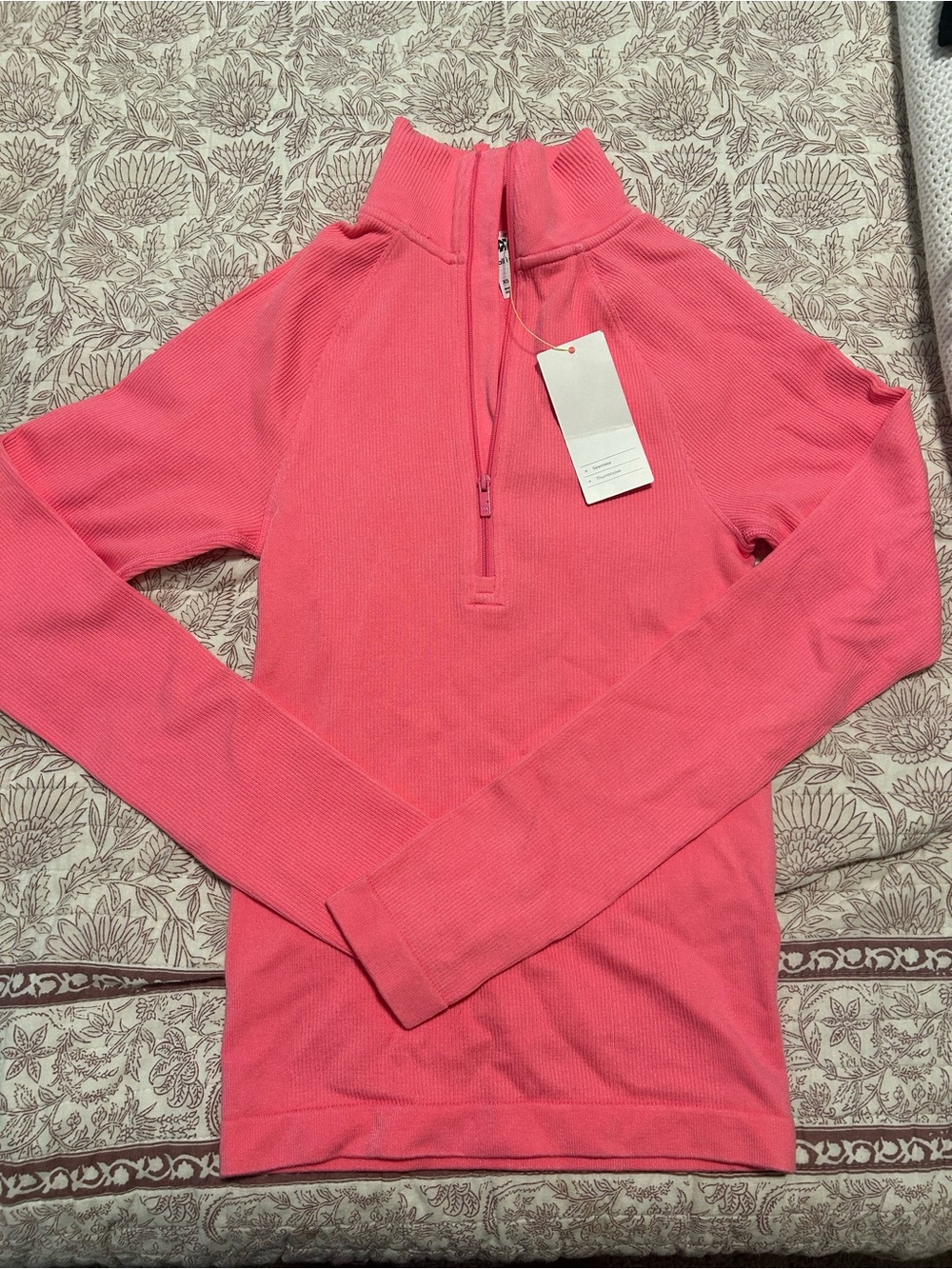 Women's Pink Half-Zip Ribbed Sweater
